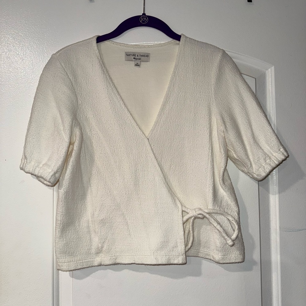 Madewell Cream Textured Wrap Blouse